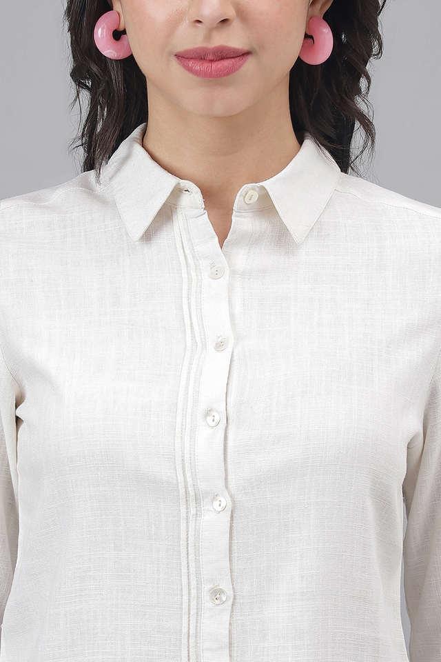 solid collared linen blend womens casual wear shirt