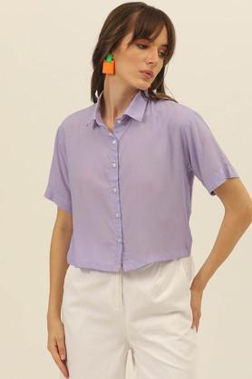 solid collared modal women's casual wear shirt - lavender