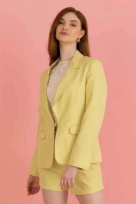 solid collared polyester women's casual wear blazer - lime green