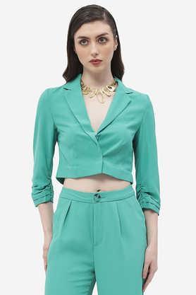 solid collared polyester women's casual wear blazer - spectra green