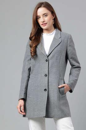 solid collared polyester women's casual wear coat - dark grey
