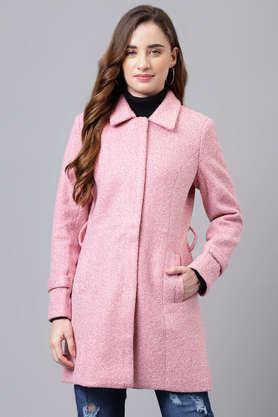 solid collared polyester women's casual wear jacket - coral