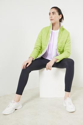 solid collared polyester women's casual wear jacket - lime green