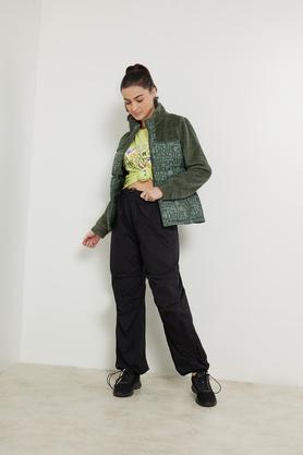 solid collared polyester women's casual wear jacket - olive