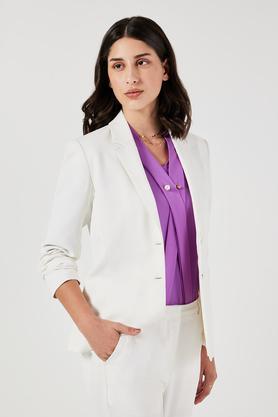 solid collared polyester women's formal wear blazer - off white