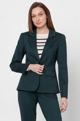 solid collared polyester women's formal wear coat - green