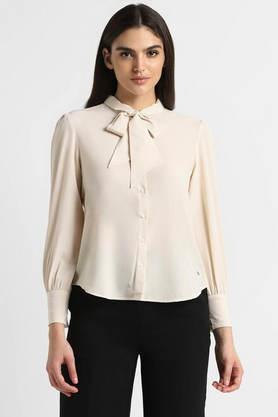 solid collared polyester women's formal wear shirt - peach