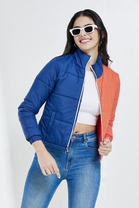 solid collared polyester women's jacket - orange