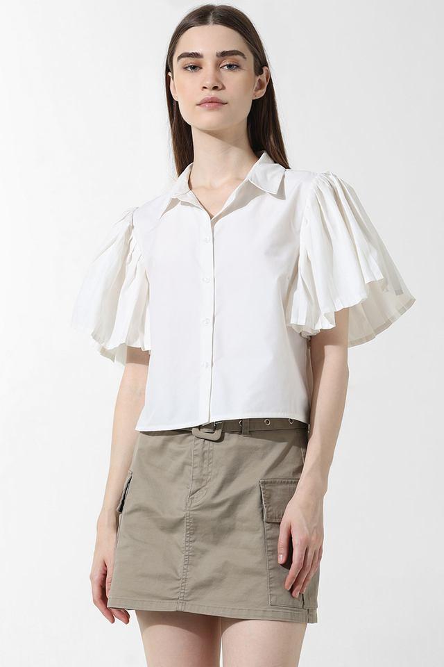 solid collared polyester womens casual wear shirt