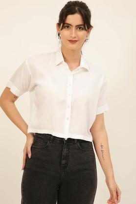 solid collared rayon women's casual wear shirt - white