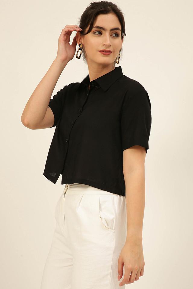 solid collared rayon womens casual wear shirt