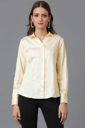 solid collared satin women's formal wear shirt - cream