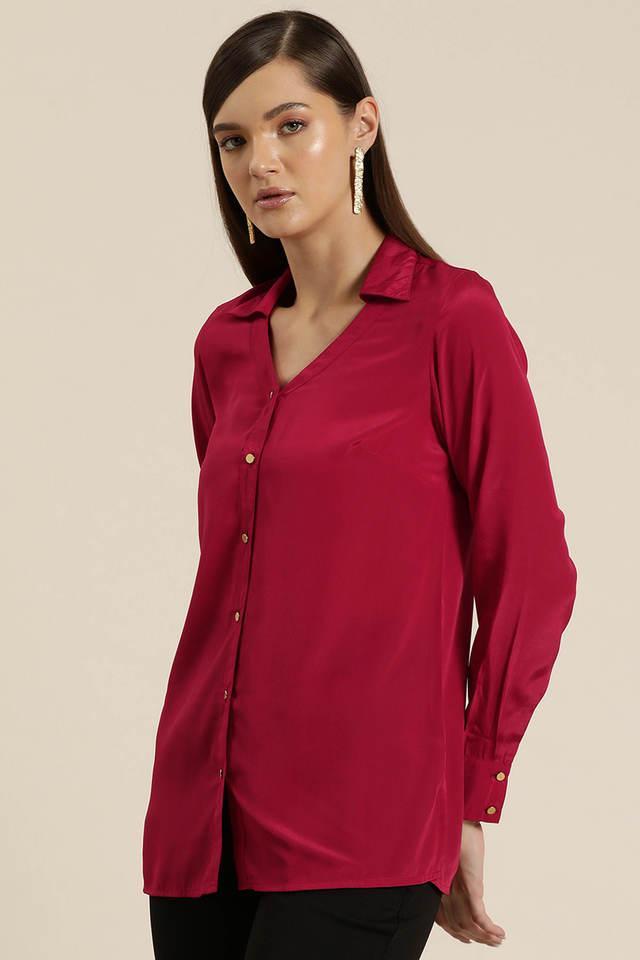 solid collared silk womens casual wear shirt