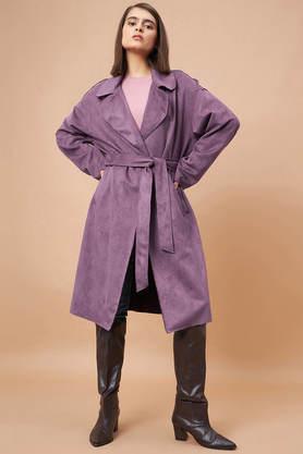 solid collared suede women's casual wear coat - purple