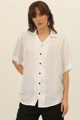 solid collared viscose unisex's casual wear shirt - white