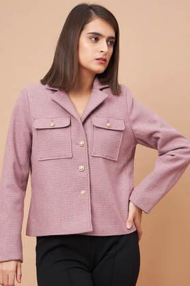solid collared wool women's casual wear coat - dusty pink
