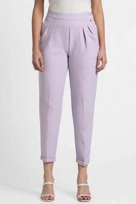 solid comfort blended women's casual wear pant - lilac