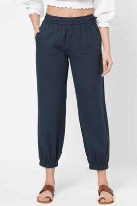 solid comfort fit ankle length cotton women's dhoti pant - navy