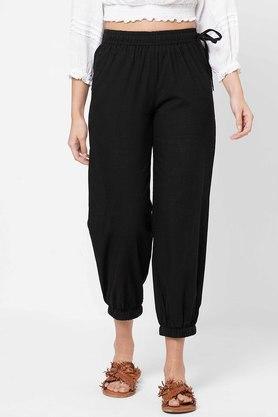 solid comfort fit ankle length cotton womens dhoti pant - black