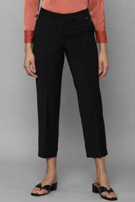 solid comfort fit blended women's formal wear trouser - black