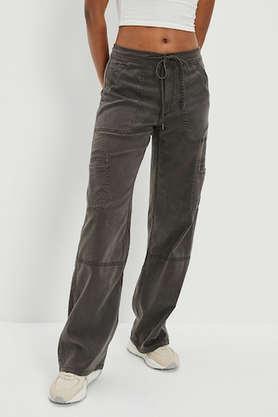 solid comfort fit lyocell women's casual wear pant - grey