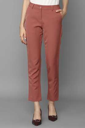 solid comfort fit polyester blend women's formal wear trouser - pink