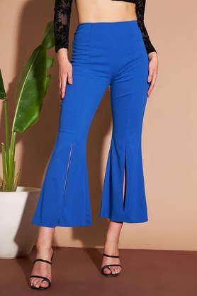 solid comfort fit polyester stretch women's casual wear culottes - blue