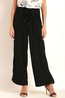 solid comfort fit polyester women's casual wear culottes - black