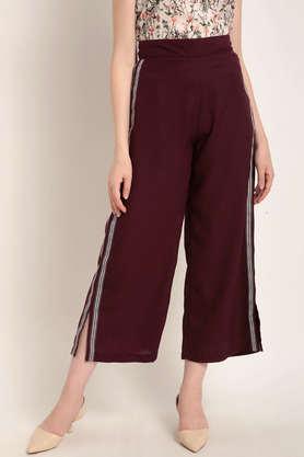 solid comfort fit polyester women's casual wear culottes - maroon