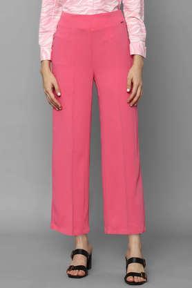 solid comfort fit polyester women's casual wear trouser - magenta
