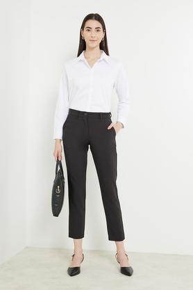 solid comfort polyester blend women's formal wear trouser - black