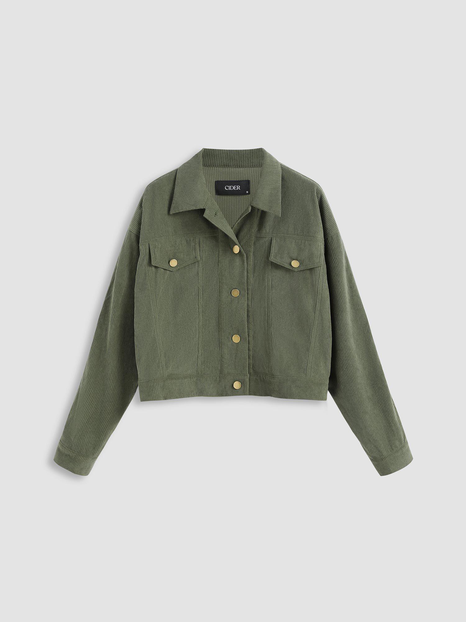 solid corduroy button tie back jacket