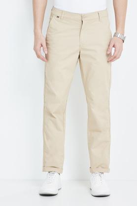 solid cotton blend  slim fit men's trousers - stone