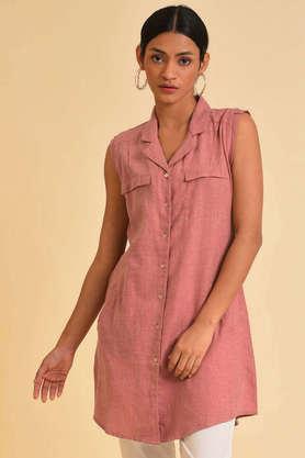 solid cotton blend  women's tunic - pink