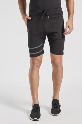 solid cotton blend active wear men's shorts - black