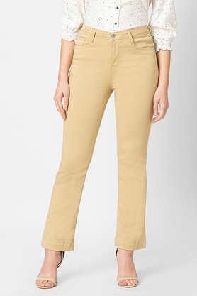 solid cotton blend bootcut fit women's jeans - cream