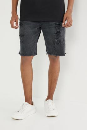 solid cotton blend button men's shorts - grey