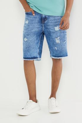 solid cotton blend button men's shorts - ice