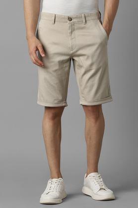 solid cotton blend button men's shorts - khaki