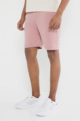 solid cotton blend elastic and drawstring men's shorts - pink