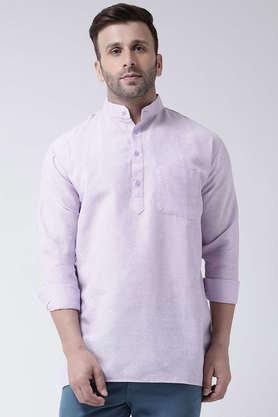 solid cotton blend full sleeves men's short kurta - violet