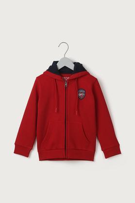 solid cotton blend hood boys sweatshirt - red