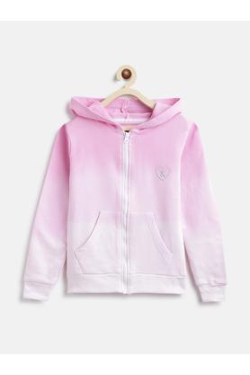 solid cotton blend hood girls sweatshirt - pink