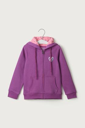 solid cotton blend hood girls sweatshirt - purple