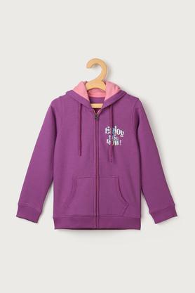 solid cotton blend hood girls sweatshirt - purple