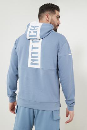 solid cotton blend hood men's sweatshirt - blue