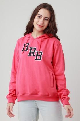 solid cotton blend hood women's sweatshirt - coral