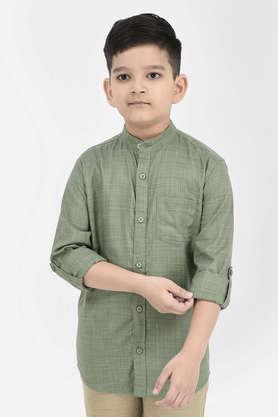 solid cotton blend mandarin boys shirt - green