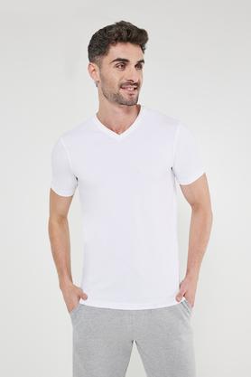 solid cotton blend men's t-shirt - white
