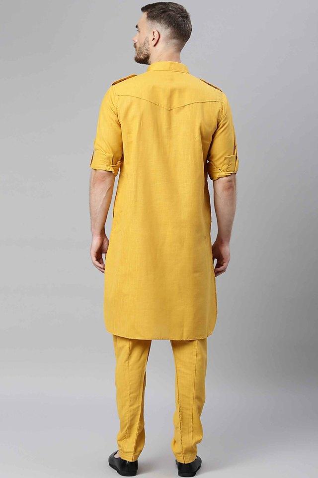 solid cotton blend mens party kurta set